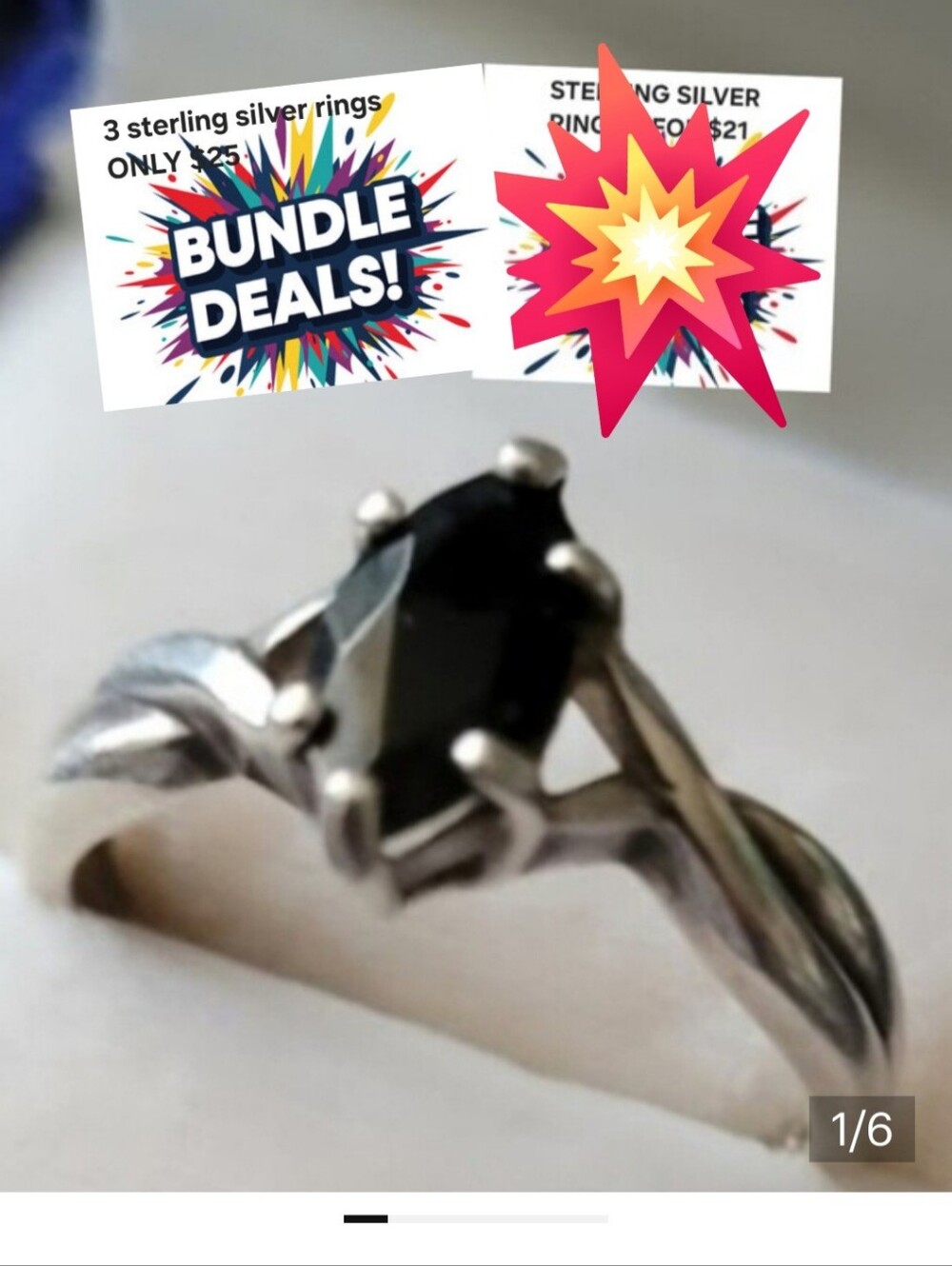 3 Rings $25..This is a vintage Avon sterling silver ring featuring a black stone